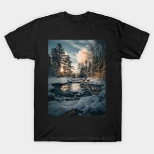 Nature's Symphony: Sunrise Unveils Snowy Stream's Renewal V4 T-Shirt